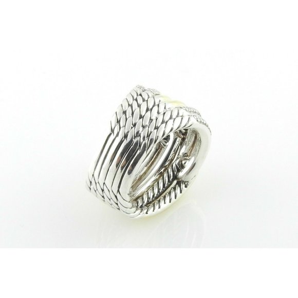 David Yurman 18K Gold Sterling Diamond Triple Loop Labyrinth Ring 7 #10708 - Picture 8 of 11